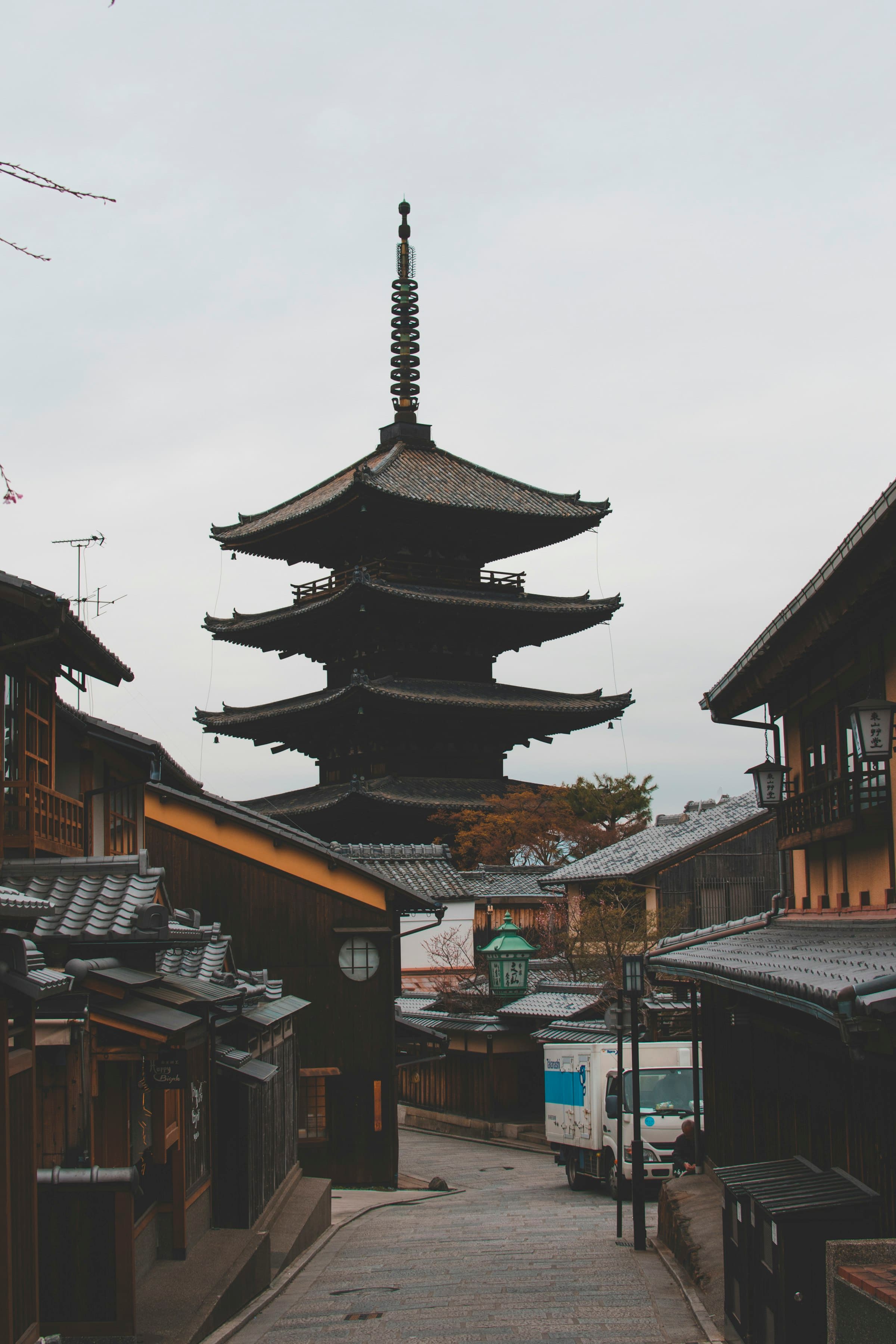 Traditional temple streetscape in Kyoto, Japan