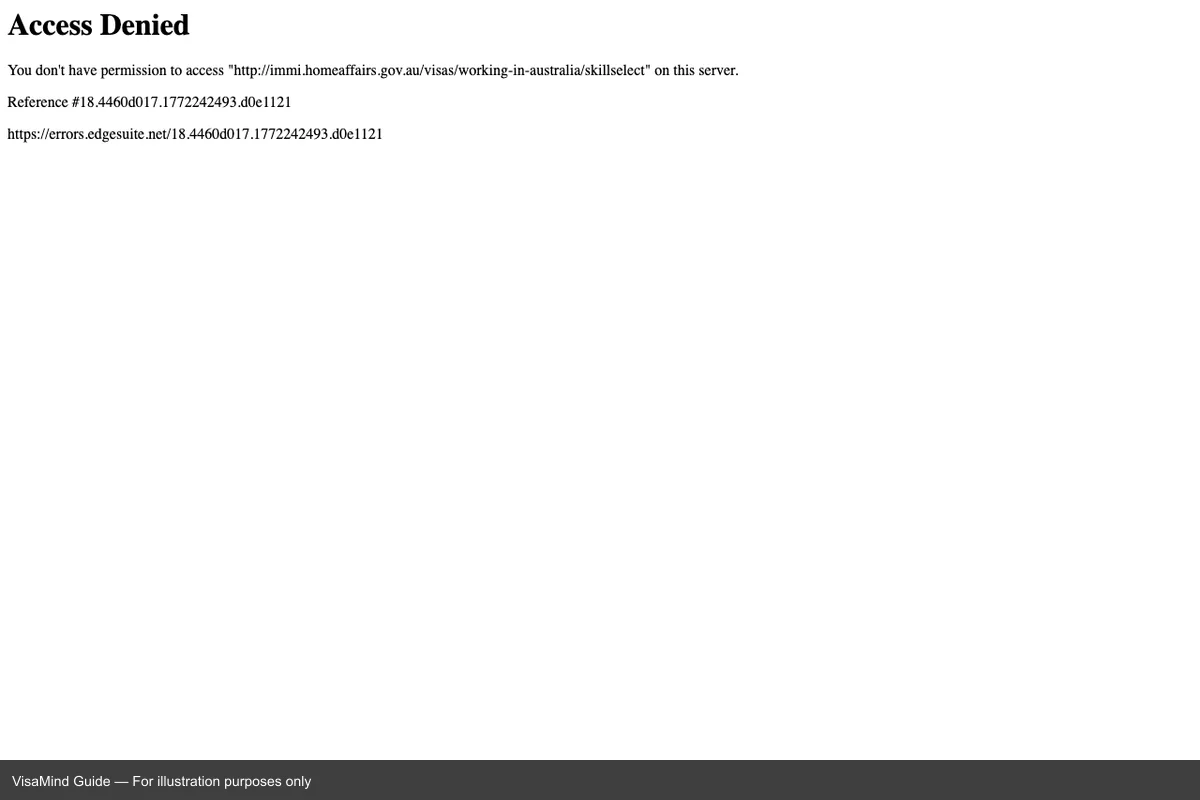 Official portal interface for SkillSelect EOI