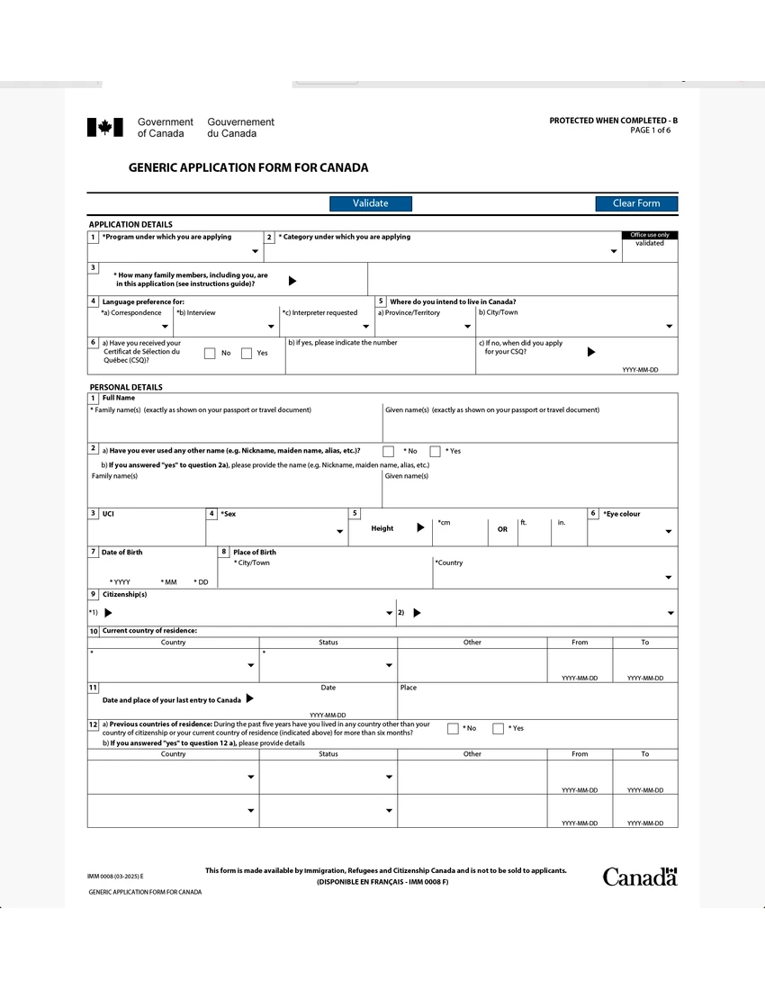 First page of IMM 0008 Schedule 4 form
