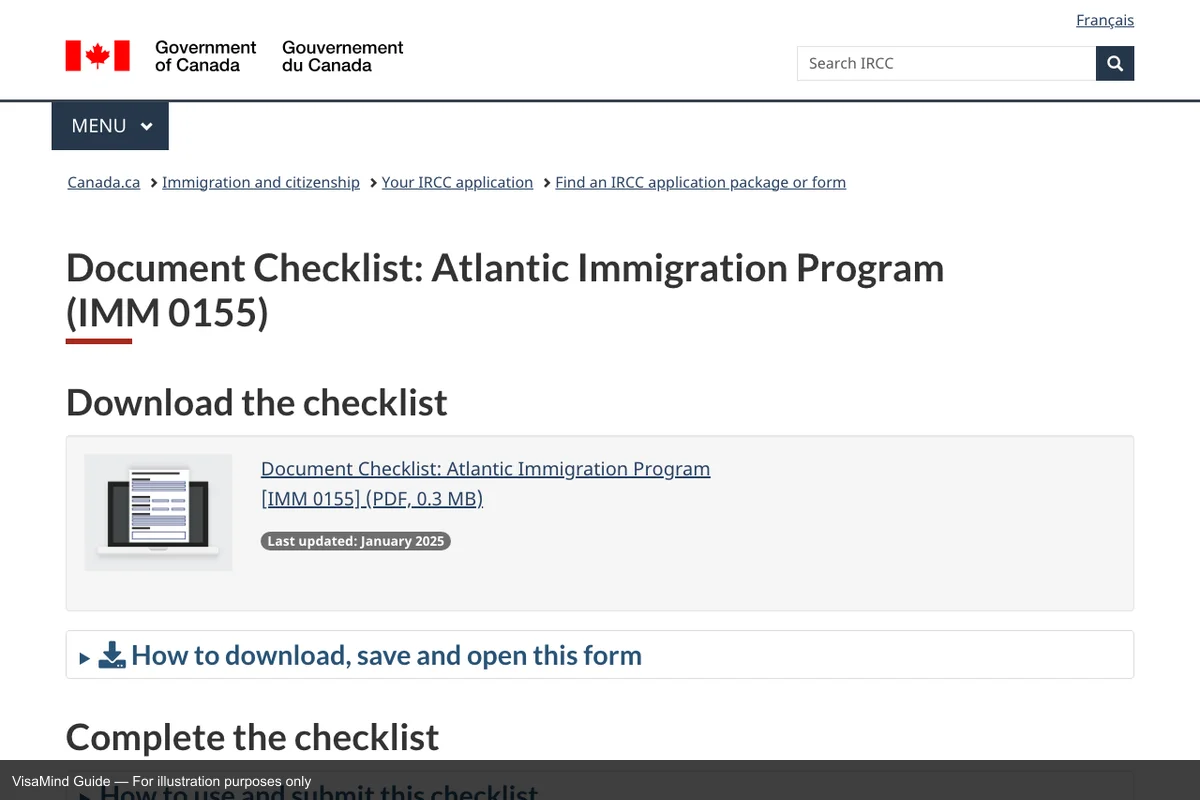 First page of IMM 0155 form