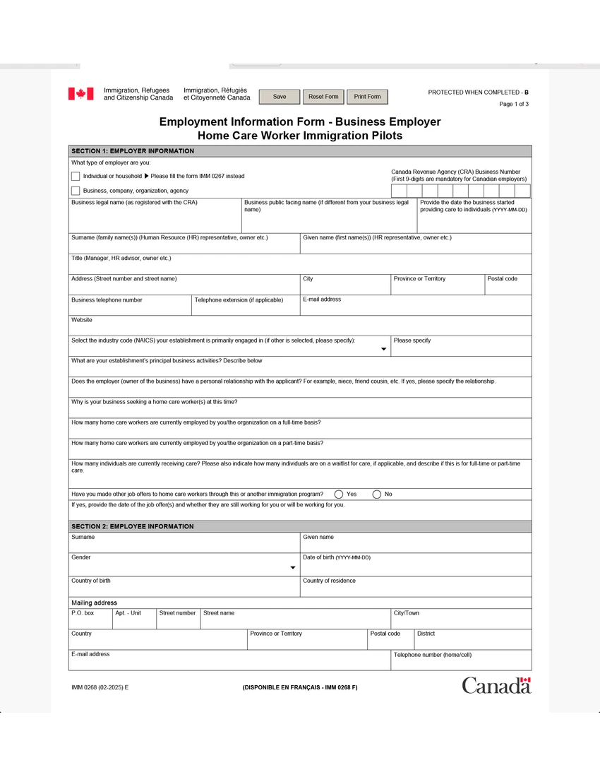 First page of IMM 0268 form