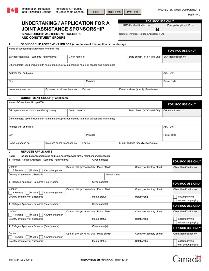 First page of IMM 1324 form