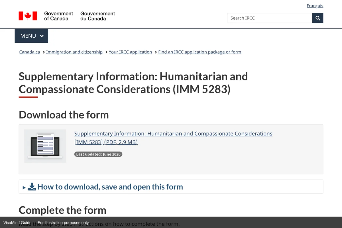 First page of IMM 5283 form