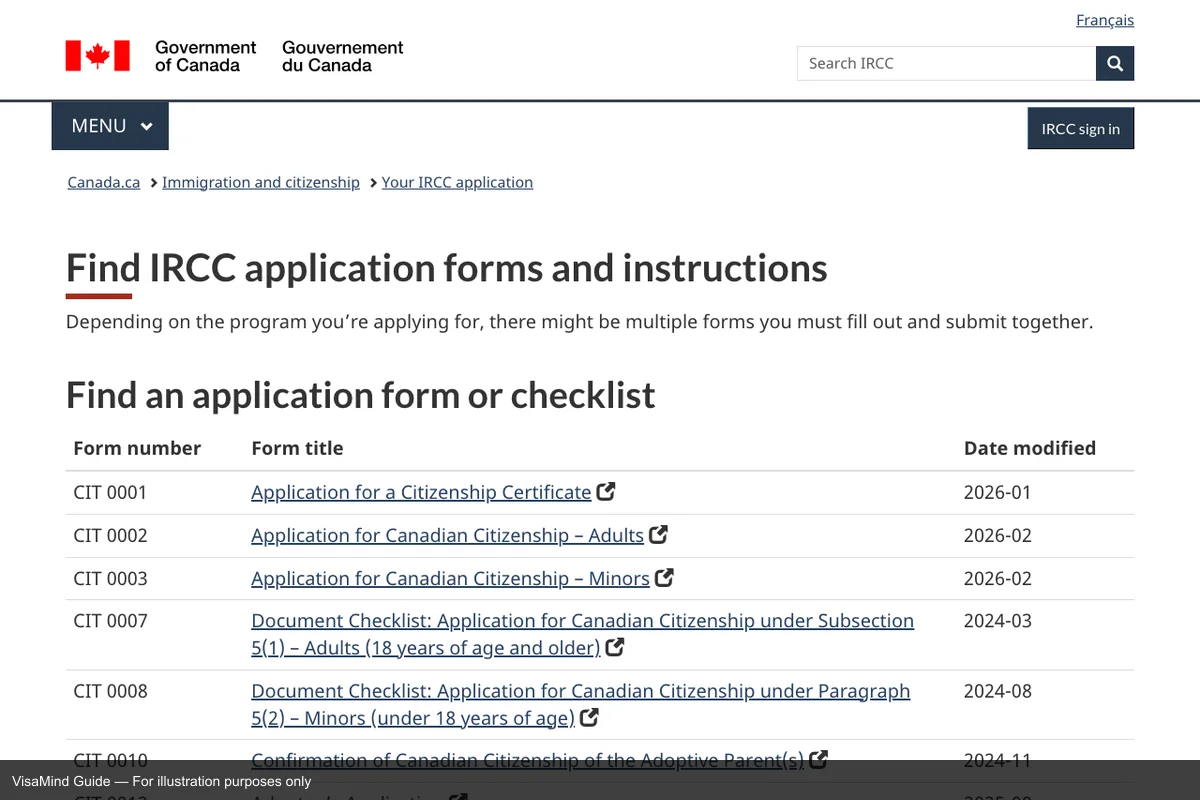 First page of IMM 5421 form