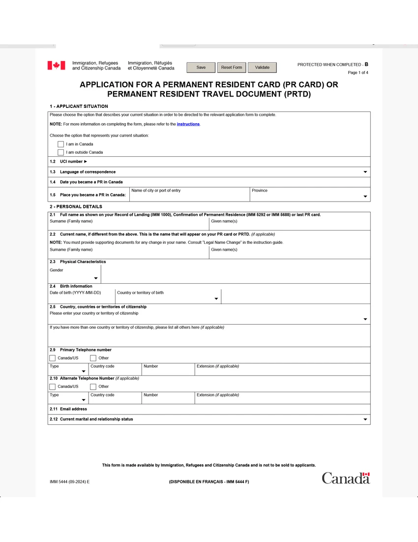 First page of IMM 5444 form