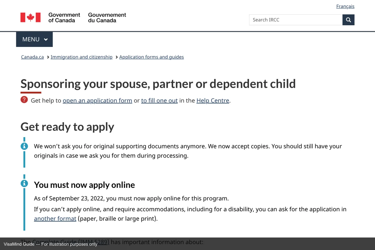 First page of IMM 5491 form