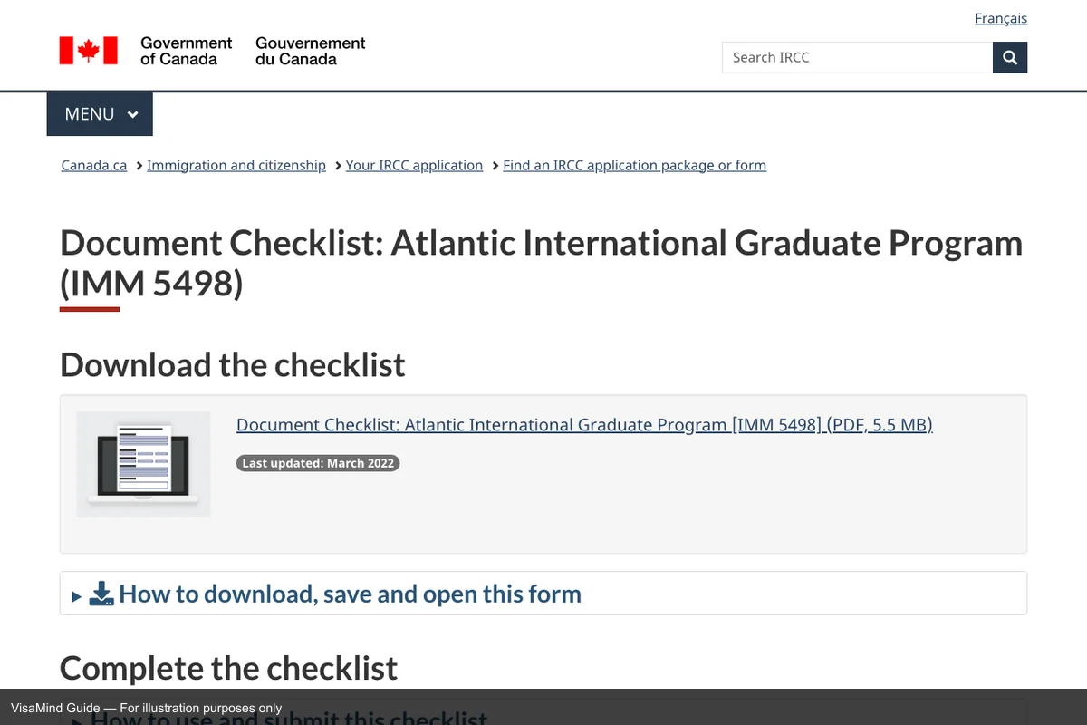 First page of IMM 5498 form