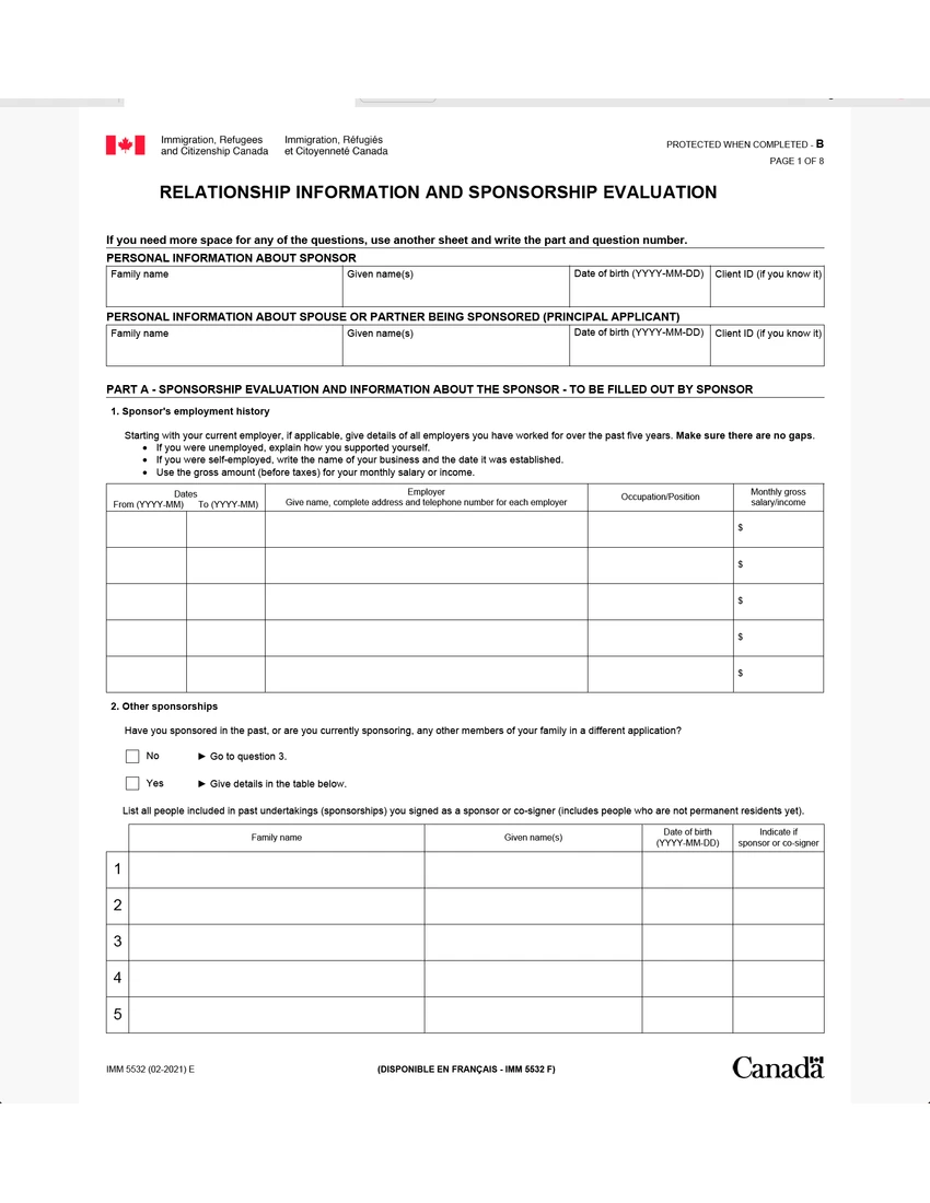 First page of IMM 5532 form