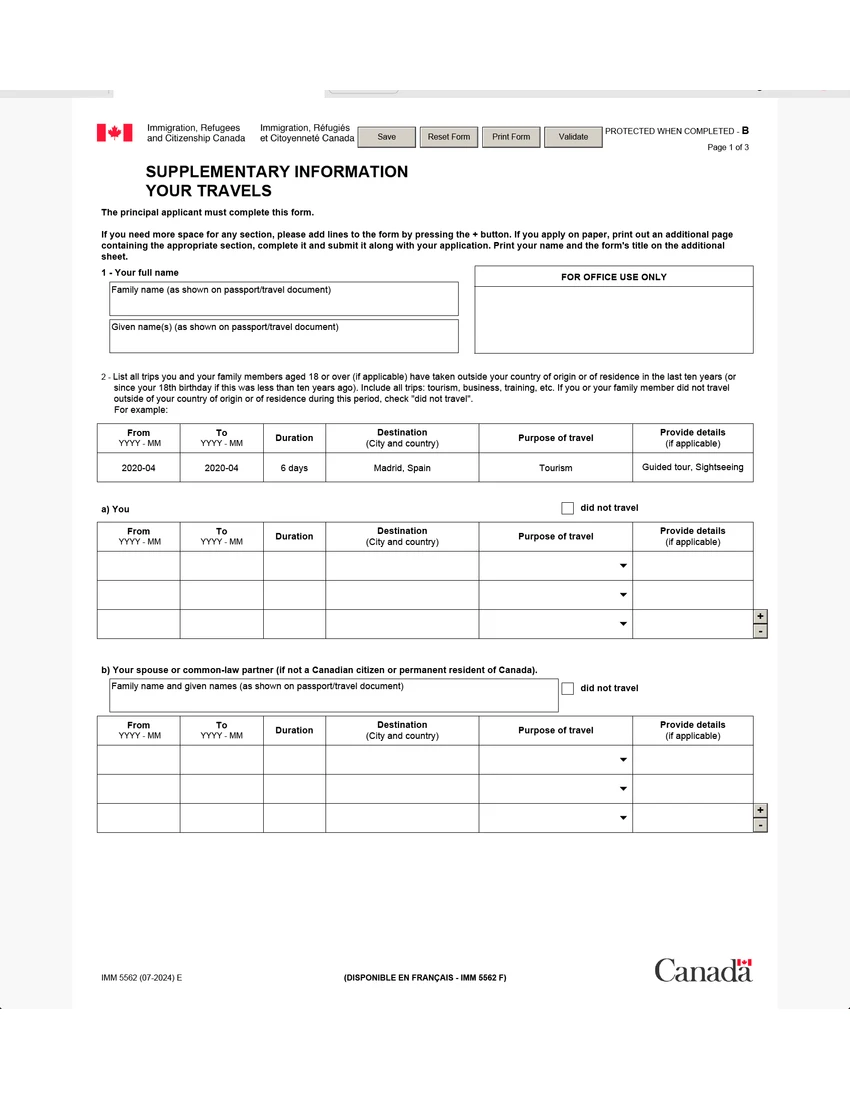 First page of IMM 5562 form