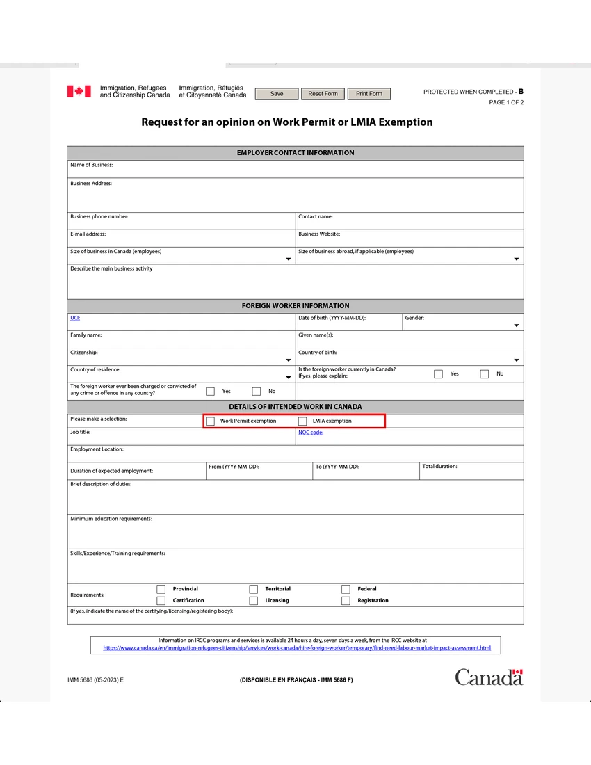 First page of IMM 5686 form