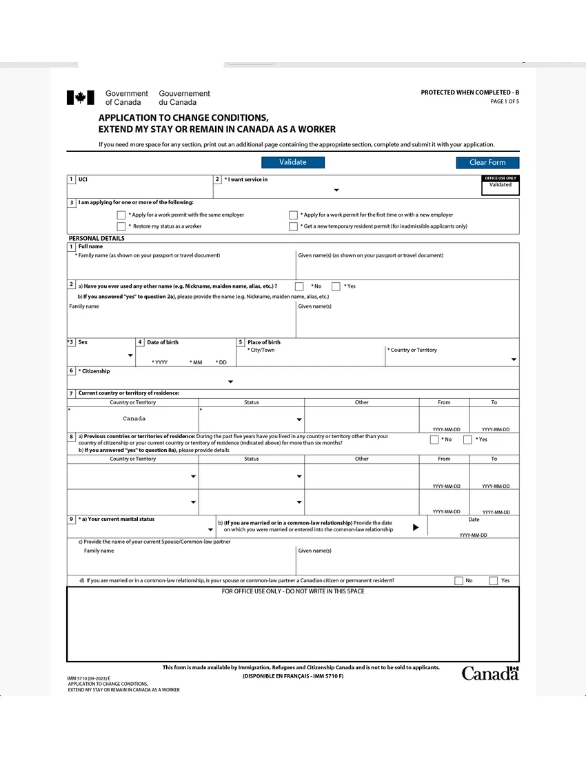 First page of IMM 5710 form