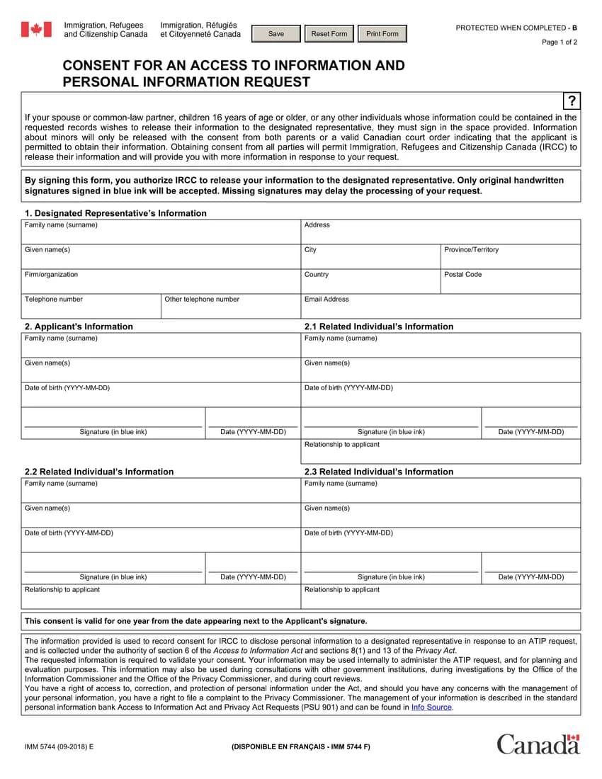 First page of IMM 5744 form
