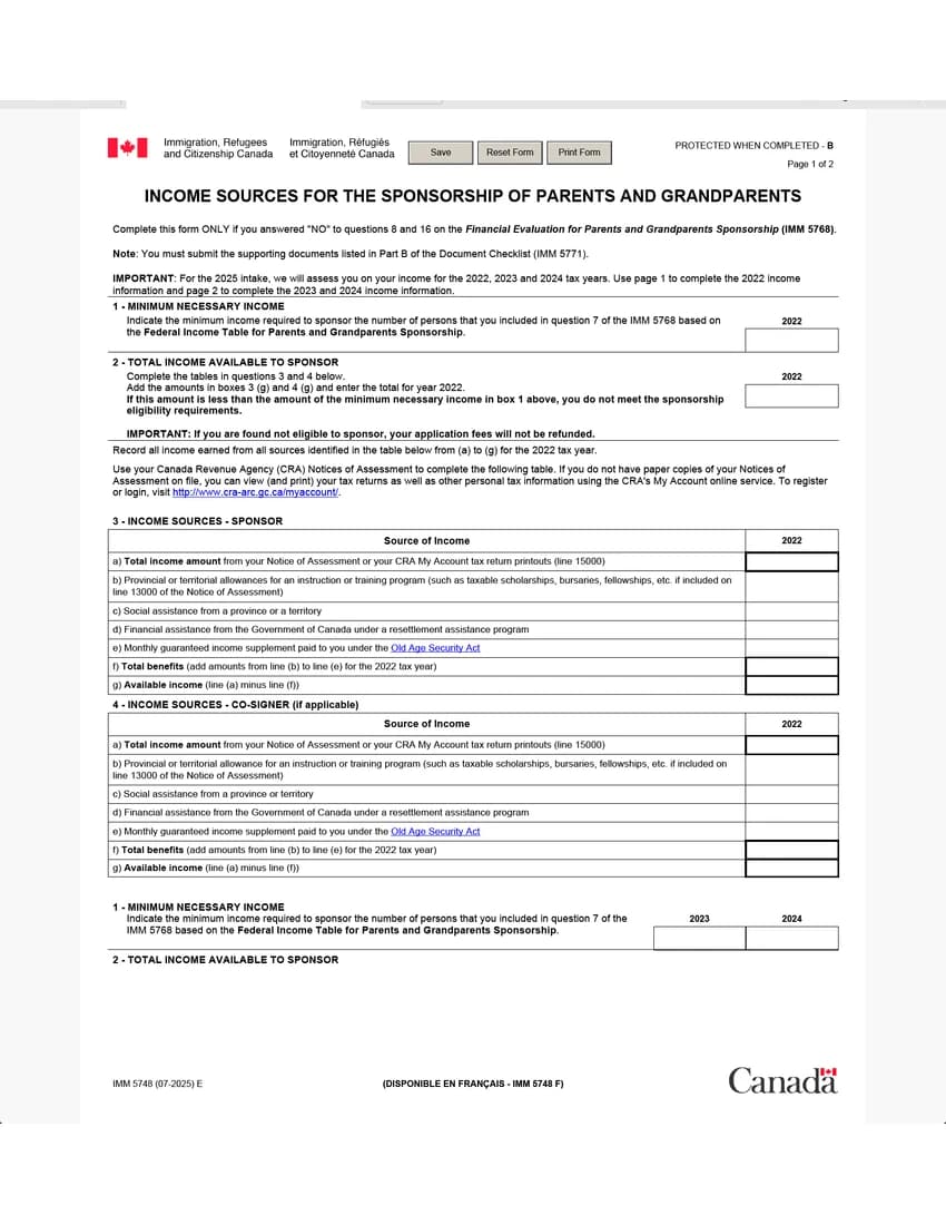 First page of IMM 5748 form