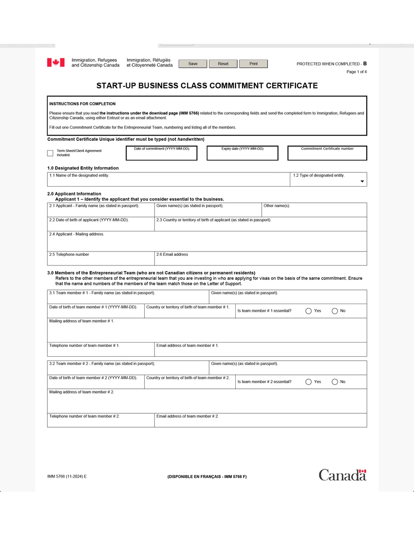 First page of IMM 5766 form