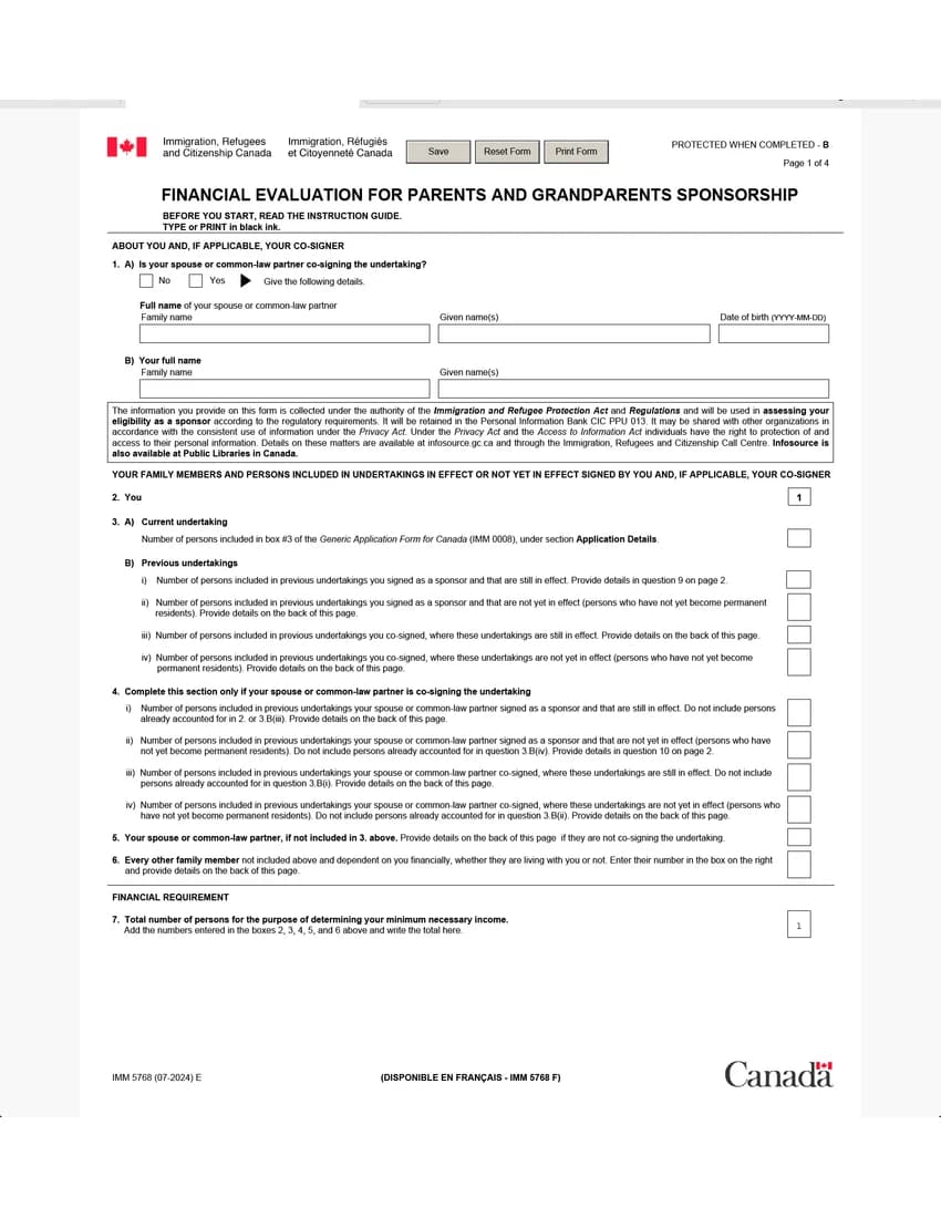 First page of IMM 5768 form