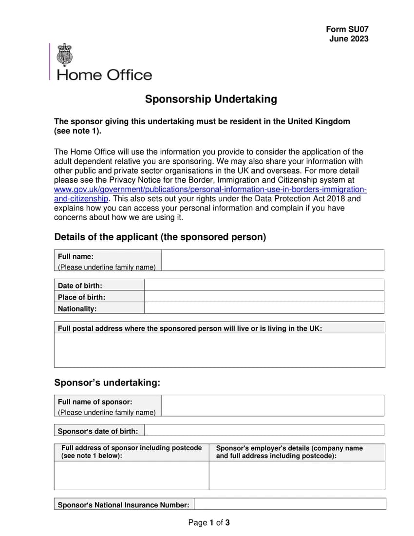 First page of SU07 form