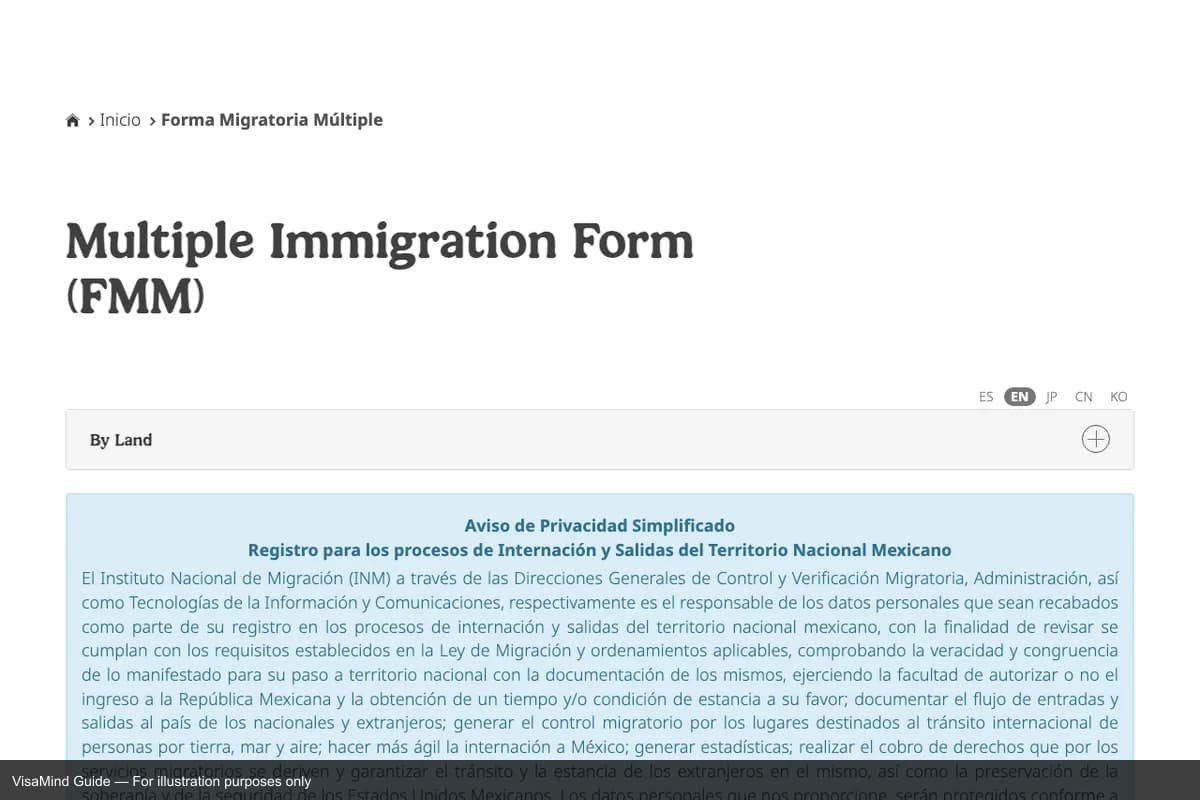 First page of FMM form