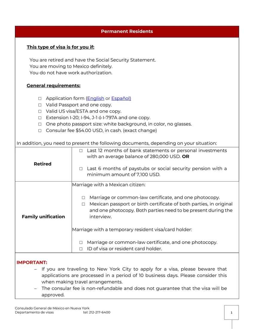 First page of Permanent Resident Card form