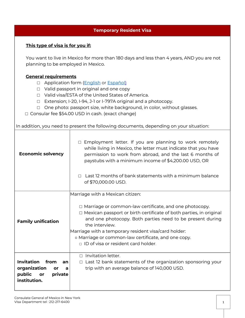 First page of Resident Card form