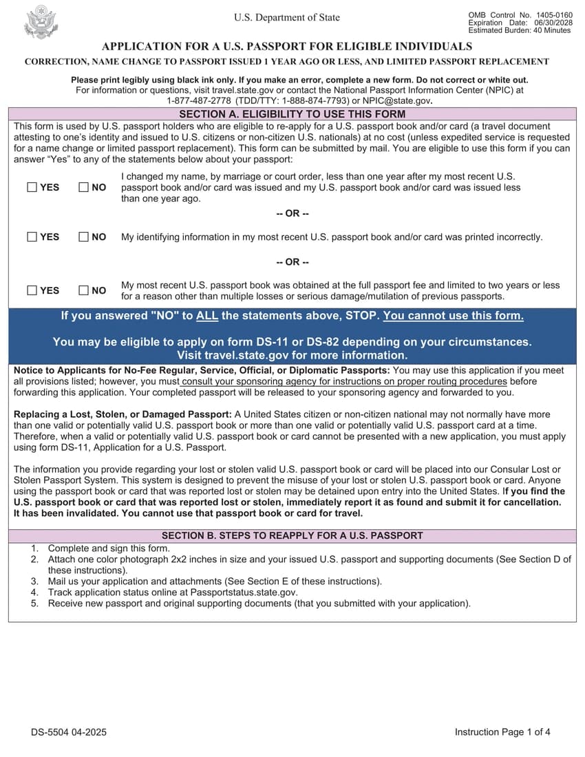 First page of DS-5504 form
