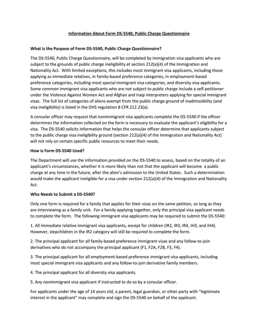 First page of DS-5540 form