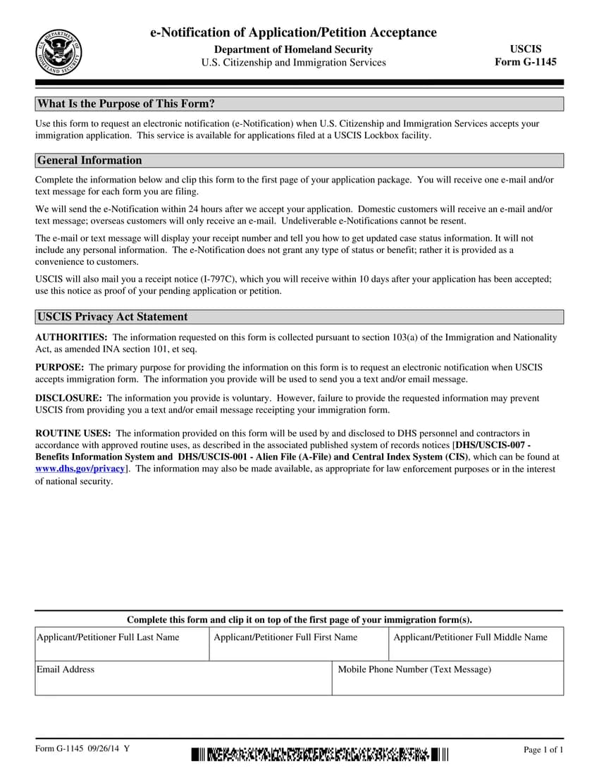 First page of G-1145 form