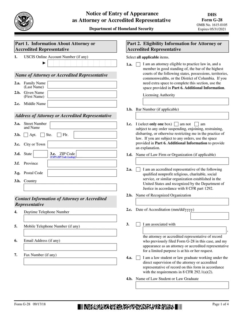 First page of G-28 form