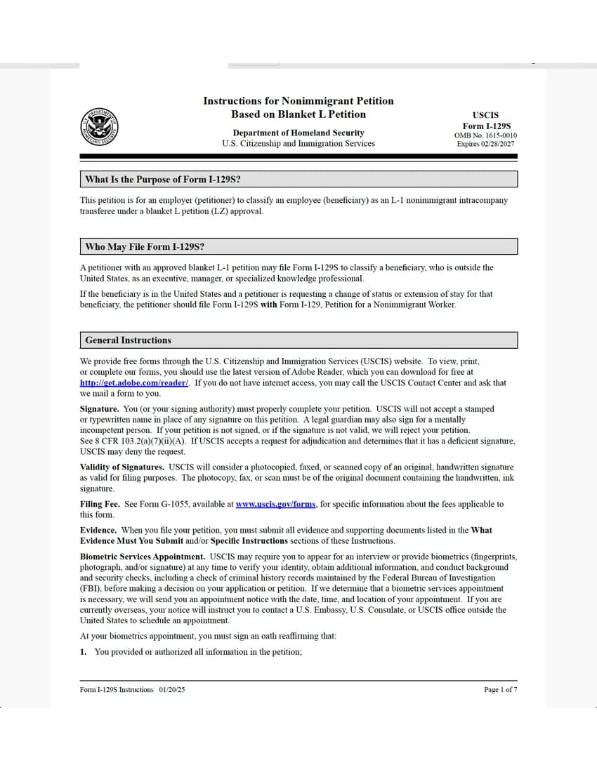 First page of I-129S form