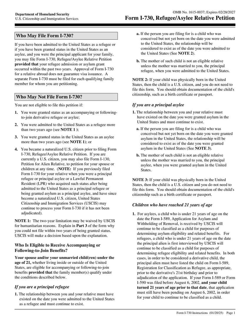 First page of I-730 form
