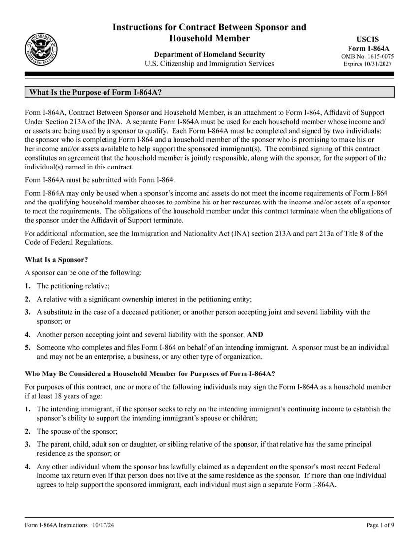 First page of I-864A form