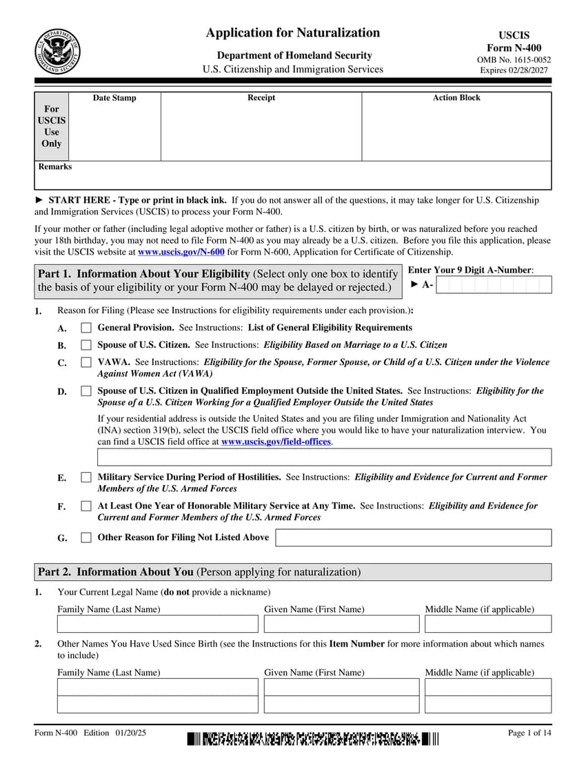 First page of N-400 form