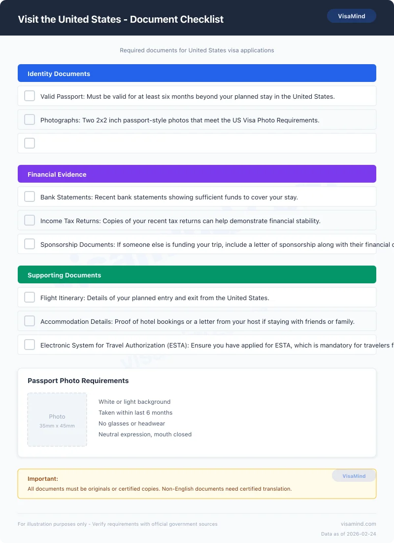 United States visa document checklist